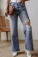 Raw hem straight leg jeans