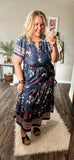 Navy smocked waist floral dress