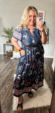 Navy smocked waist floral dress