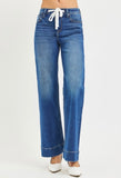 Drawstring wide leg denim