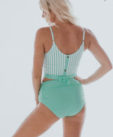 Mint&white knotted button back top