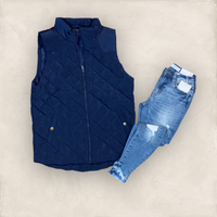 Navy diamond quilted vest