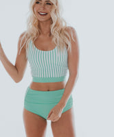 Mint&white knotted button back top