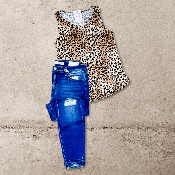 Animal print button front top
